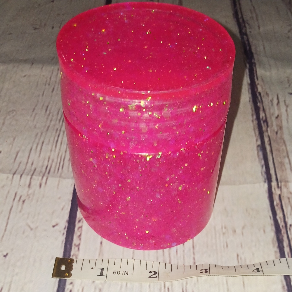 This is our Large sized Acrylic handmade jar! Pink with Glitter accents!